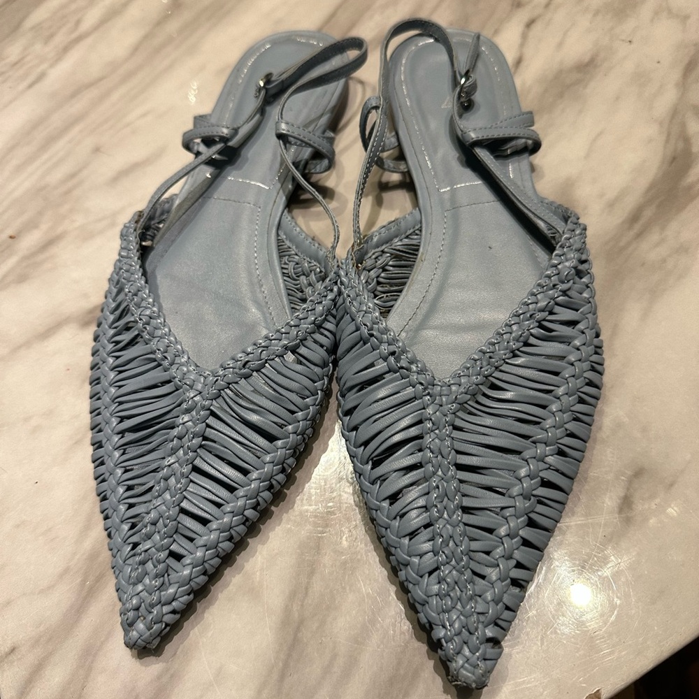 Zara Light Blue Braided Pointed Slingback Flats